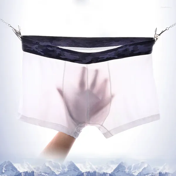 Underpants 3pcs Seidenmänner Unterwäsche Mann Boxer Shorts Super Light sexy mittlere Taille coole Sommer atmungsaktiven Höschen weiß schwarz blau rot