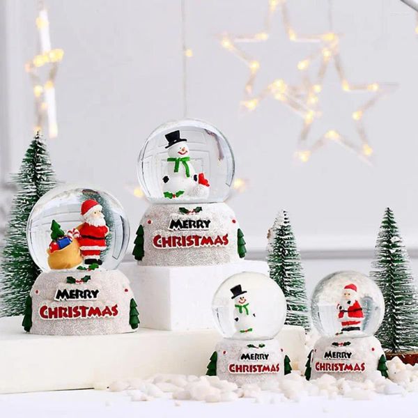 Figuras decorativas Globo de neve de bola de cristal de Natal com iluminação colorida Papai Noel, boneco de neve de vidro de vidro Ornamento Crianças Presente