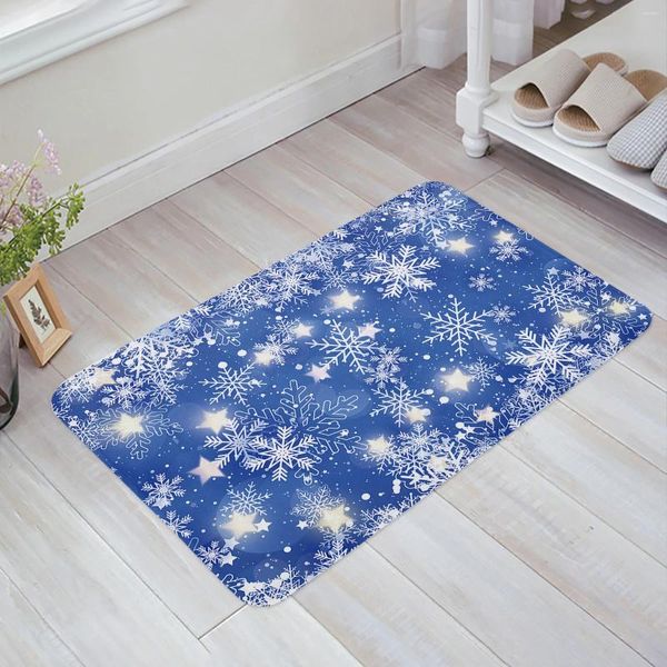 Tappeti natalizi snowflake blu decorazioni di poremat per casa moquette navidad ornament regali regali di tappeto per decorazioni per feste di Natale tappetino