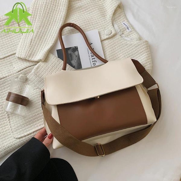 Umhängetaschen Herbst Mode Casual Women Bag Farbe Kontrast Retro Simplicity Handtasche große Kapazität PU Leder Frau Messenger