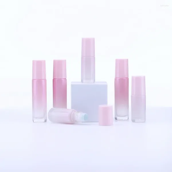 Lagerflaschen 30pcs 5 ml 10 ml rosa Farbe Dickes Glasrollen auf ätherischem Öl leere Parfümflaschenrollenball für die Reise