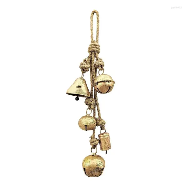 FESTIMENTO DE FESTA DE FESTO CHELHOS DE VECHA DE NATALS HANG HANG HANG Bell Jingle portátil com corda de juta para decoração de pátio de porta ao ar livre