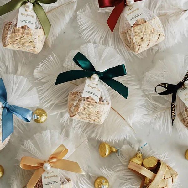 Confezione regalo per matrimoni in legno scatola di caramelle piccole legno decorazioni per la casa fatta per la festa con perle e nastro