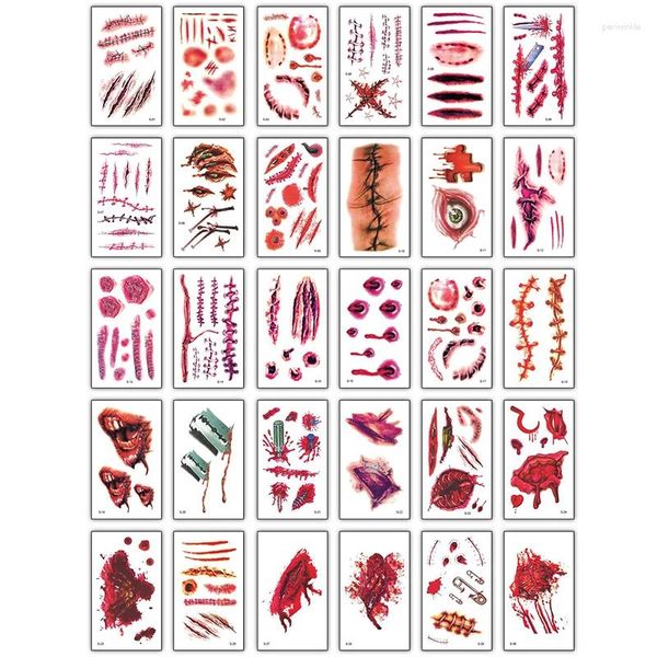 Decorazione per feste 30pc Halloween cicatrice tatuaggi temporanei TOUMATIVI REAListic faccia falsa ferita per sangue cano