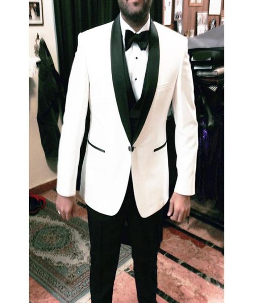 Tuxedos de casamento branco e preto para o noivo Shawl Shawl lapela Fit Fit Custom Made Business Men ternos Jaqueta Pants Vest6980732