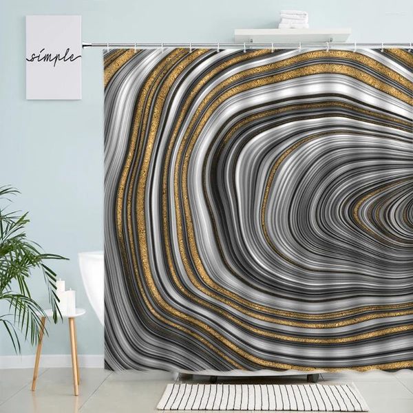 Duschvorhänge abstrakte Marmor kreatives schwarzes graues Goldmuster Design Geometrischer Badvorhang moderne Stoff Badezimmer Dekorsets Sets