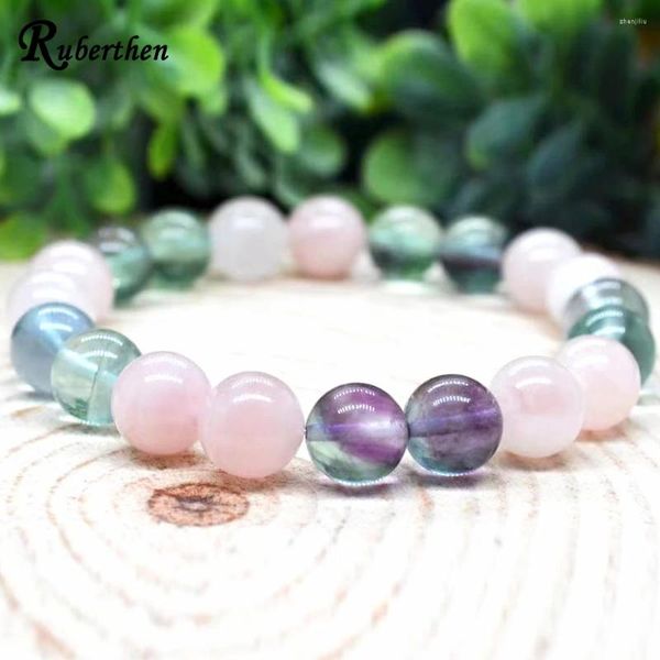 Strand RuberThen 8 mm de grau de arco -íris Fluorite Madagascar Rose Bracelelet Cristal