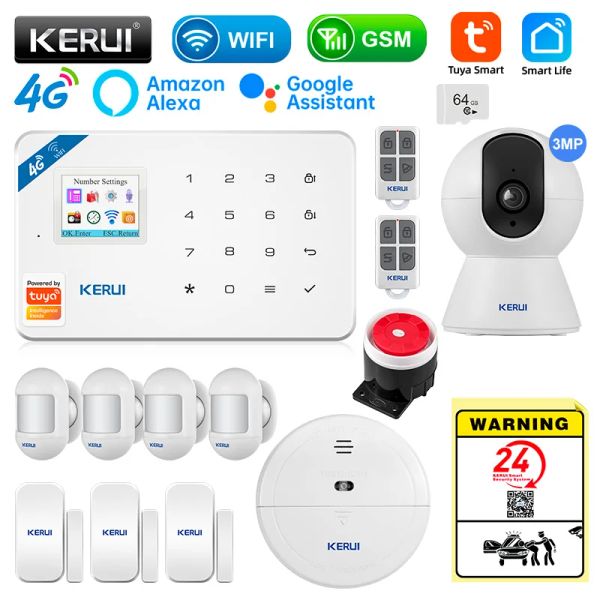 Kits kerui w184 proteção de segurança gsm 4g wifi tuya app 1.7 lnches alarmes domésticos inteligentes para pacote de alarme anti -roubo em casa 6 idiomas