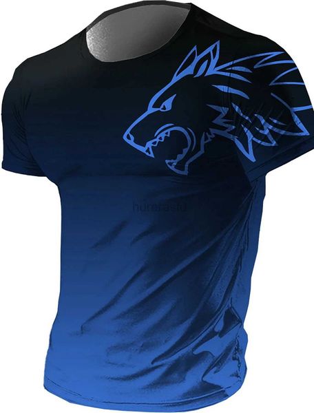 Camisetas masculinas masculino de camisetas de camisetas de lobo animal gradiente de lobo de lobo de pescoço de pescoço de pescoço 3D Camiseta de manga curta