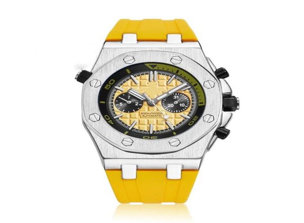 Nuovo Bracciale in gomma automatica New Yellow Men039s Braccialetto casual Mens Watch Owatch Designer Designer Watch Automatic Watch Hi4435941