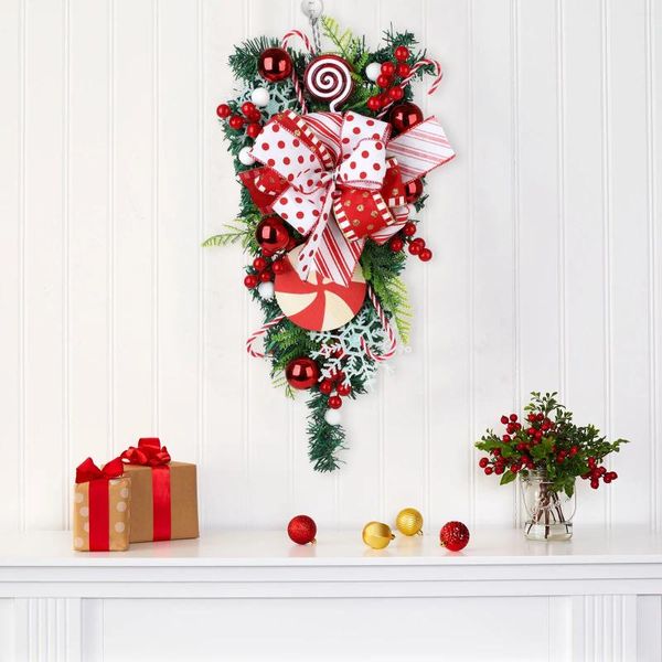 Flores decorativas Decoração de Natal Decoração de Christmas Tree Wreath PVC Atmosfera festiva Pingente pendurado multicolor com simulação de doces Garland