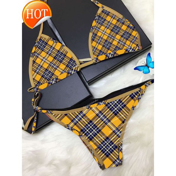 2024 NUOVO Fashion Designer Wholesale Womens Swimwear Sexy Swimsuit Grid Grid Bikini Set Women Stripe Shipping Shipping Bareding Abita