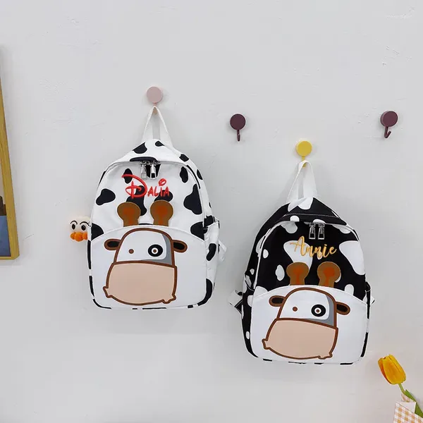 Mochila Mochila Praola de Escola Criança Personalizada Edição Coreana Vaca Vaca Padrão de Infância de Garota Cartoon Viagem