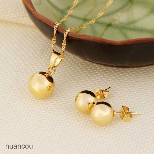 Designerohrringe für Frauen Ball Anhänger Halskette Ball Schmuck Set fein 24k Real Yellow Solid Gold GF Party Schmuck Beste Geschenke Joias Ouro Mujer