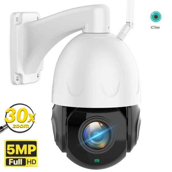 Kameras WiFi IP -Kamera 5MP HD 30x Optisch Zoom Outdoor PTZ Speed Dome Kamera Menschliche Erkennungsversicherung Kamera P2P CCTV Überwachung ICSEE