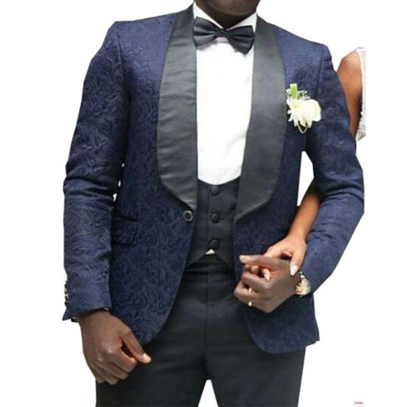 Nuovo design elegante Design One Button Navy Blue Groom Scialno a forma di bavaglio Groomsmen abita da uomo abiti da matrimonio da uomo giacca da giacca da giacca