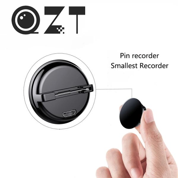 Gravador QZT Pequeno gravador de voz digital Micro broche de som Mini Recorder Emblem Professional Longa Distância Gravação de Voz 16G