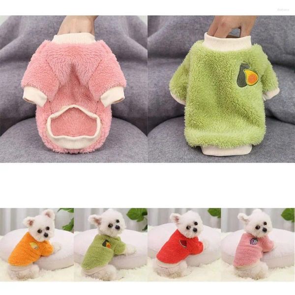 Dog Apparel Puppy Autumn e Winter Fruit Bordery Plush Sweater Pet Round Pescoço quente Duas pernas Casaco de pelúcia Roupas de pelúcia