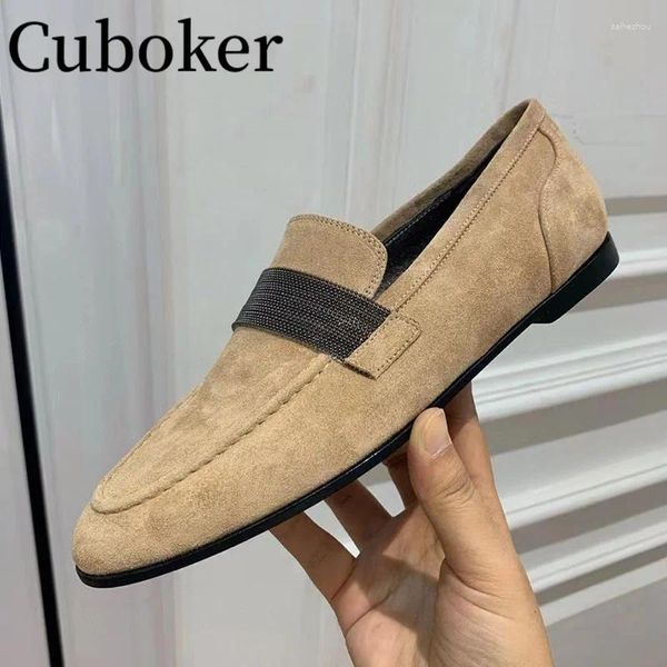 Casual Shoes Designer European Spring Oxfords Flats Heels Women Slaafers echtes Wildleder Leder rund Zeh faul 2024