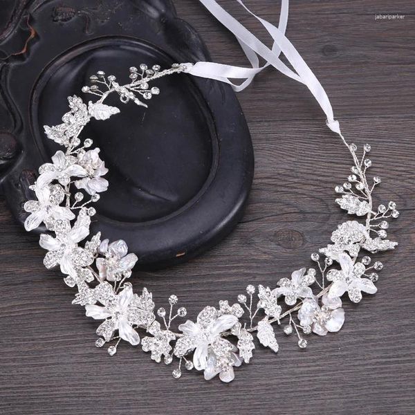 Haarclips Hochwertige Hochzeit Braut Kopfschmuck Strass Blumenstirnbandgols/silberbekündigte Posaunenzubehör Verstellbar