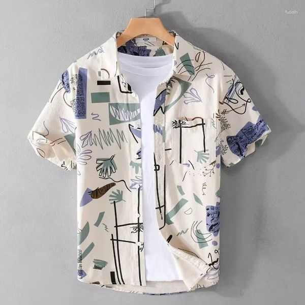 Herren lässige Hemden Sommer Leichte und dünne Hemd Korean High Street Mode Mode Top -Quality Button Up Kragen Kurzkleidung