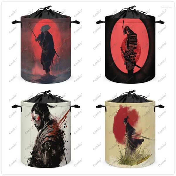 Çamaşır çantaları Japon samuray baskı desen katlanır sepet depolama su geçirmez kirli giysiler bitirme çanta