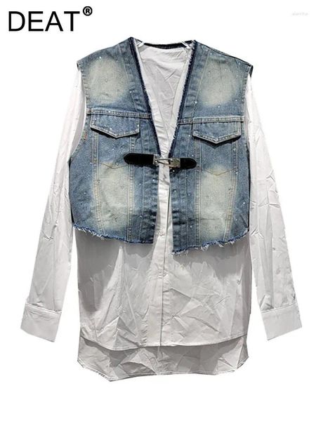 Blusas femininas 2 pcs definir brocas de blusa solta branca Fix Rhinestone Button Button Colot Suits 2024 Summer Fashion 29L7181