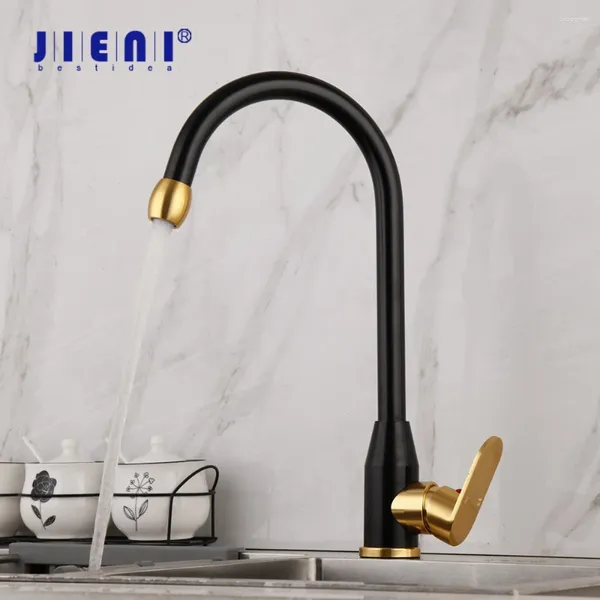 Rubinetti del lavandino del bagno jieni 360 cucina girevole rubinetto nero spazio placcato in oro in alluminio 1 miscelatore a vaso a foro manico