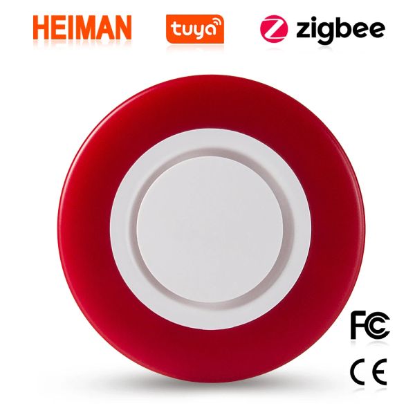 Siren Heiman Zigbee Siren para Tuya Smart Alarm System com 95dB de aviso sons estroboscópicos de luz vermelha flash sirene home sirene alta