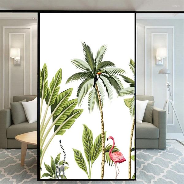 Adesivi per finestre Film Privacy Film No-Wlue Coconut Palm Modello decorativo in vetro rivestito statico Glassato per decorazioni per la casa