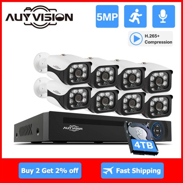 Sistema 8CH Poe Security Camera System H.265+ 8mp 4k 8Channel NVR 5MP HD Outdoor com áudio Poe IP Câmeras CCTV Kit de vigilância de vídeo CCTV