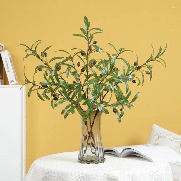 Flores decorativas 77 cm de azeitona artificial Longo galhos de árvore de folhas verdes falsas com decoração de arranjo de festas em casa para casamentos de fruta