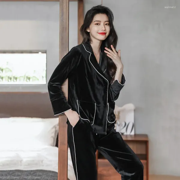 Abbigliamento da casa Donne velluto Set di pigiami con pantaloni abbottontà abbottonno abbigliamento da notte casual sleep set di sonno a due pezzi Suit camicia da camicia