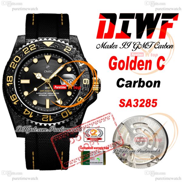 Carbon Golden C SA3285 MENS AUTOMATICO OROLOGIO DIWF V2 TOW TONE GOLLO GOLLO NERO NYLON STRAP SUPER EDIZIONE STESSIMO CARD SERIALE PureTime RELOJ HOMBRE MONTRE HOMMES PTRX