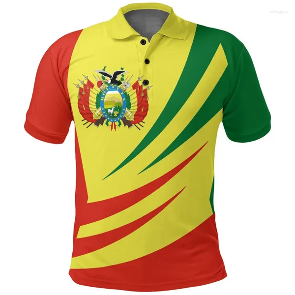 Polos masculinos bandeira da Bolívia mapa 3d camisetas polo impressas para homens roupas de menino boliviano Manga curta Moda de braços camisa de camisa Jersey Tops