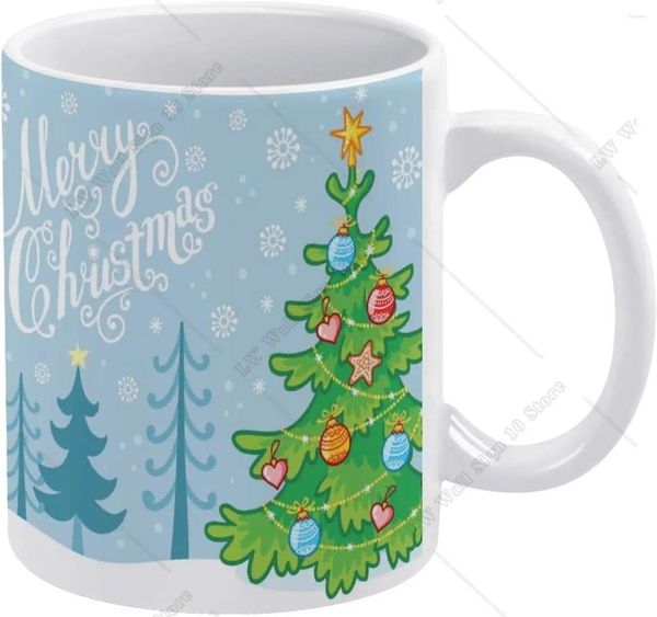 Tazze fumetti alberi di Natale di Natale a tazza fiocchi di neve caffettiera in ceramica tazza con manico di tè 11 once per regalo in ufficio