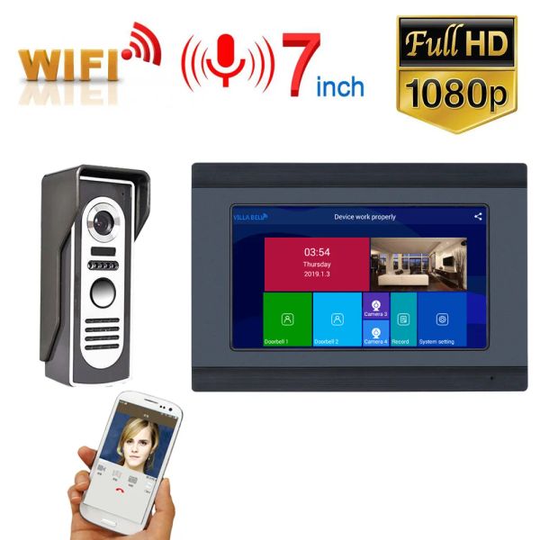 İnterkom 7 inç Kablolu Wifi Video Kapısı Telefon Kapı Zili İnterkom Giriş Sistemi HD 1080p Kablolu Kamera Gece Görme Desteği Uzaktan Uygulama