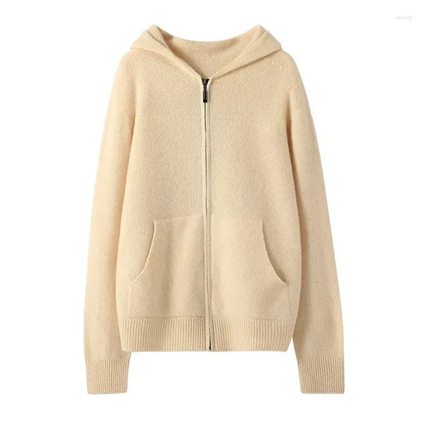 Maglia da donna maglione con cappuccio per cappotto da donna che indossa una cerniera autunnale e inverno con un cappotto di lana puro glutinoso morbido addensato