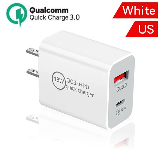 QC 4.0 3.0 Quick Charger USB Type-C PD Fast Charge 18W US EU Стенная заглушка Двойной порт 5V/3A 9V/2A 12V/1,5A для мобильного телефона