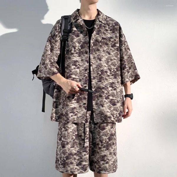 Herren Traursuits koreanische Mode Männer Sommer 2 -Stück -Sets Blumendruck hawaiianische Strandbrett -Board -Shorts Outfits