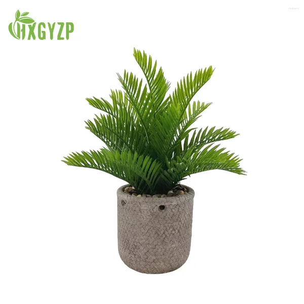 Flores decorativas 36 cm de plantas artificiais de palmeiras em vasos decoração de casa folhas de planta verde com cimento Flowerpot para o escritório da sala de estar