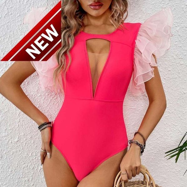 2024 Yeni Moda Tasarımcı Seksi Bikini Setleri Ucuz Kadınlar fırfırlı kadınlar v Boyun tek parça mayo yaz Hatter Plajı Giyim Seksi Mayo Takım Vintage Monokini Fem