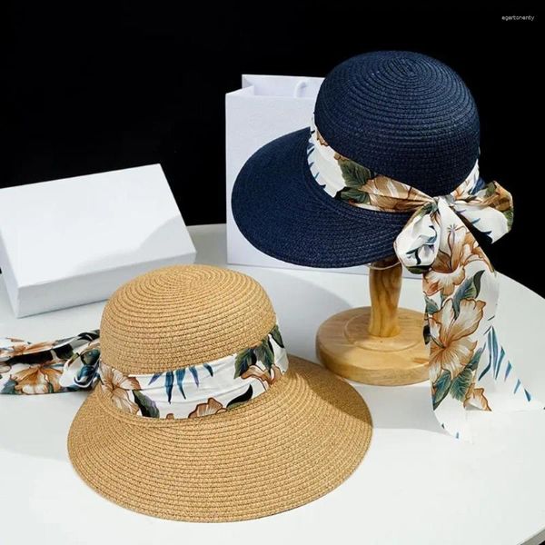 Chapéus largos de palha fita fita tampa de arco de alta qualidade chapéu de praia de praia