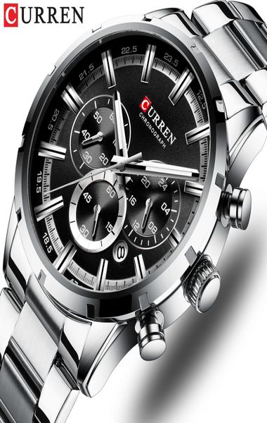 Curren Luxury Fashion Quartz Watchs Classic Silver and Black Clock Male Watch Men039s.