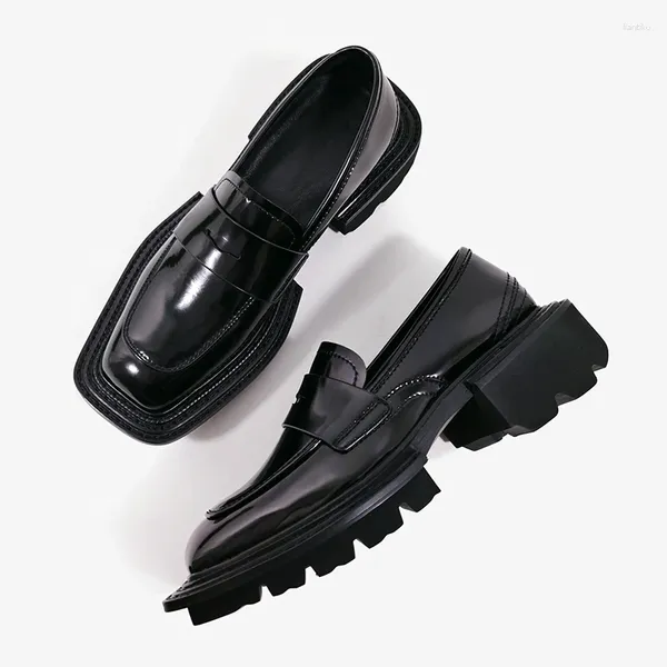Sapatos casuais moda de pé de pavor de couro de couro preto de grossa plataforma mulher trepadeiras baile baços de sapatos de sapatos calçados femininos calçados