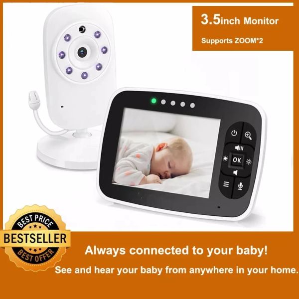 WebCams Wireless Baby Monitor, Visualizza per lo schermo LCD da 3,5 pollici Visita per la visione notturna infantile, audio a due vie, sensore di temperatura, modalità ECO, ninne nanne