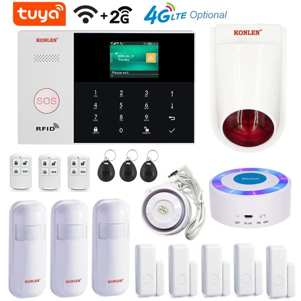 Kits Tuya Smart Life Home Alarmsystem WiFi GSM 2G 4G Option Haussicherheit Wireless verkabelt mit Kamera PIR TOR -Sensor Solar Sirene