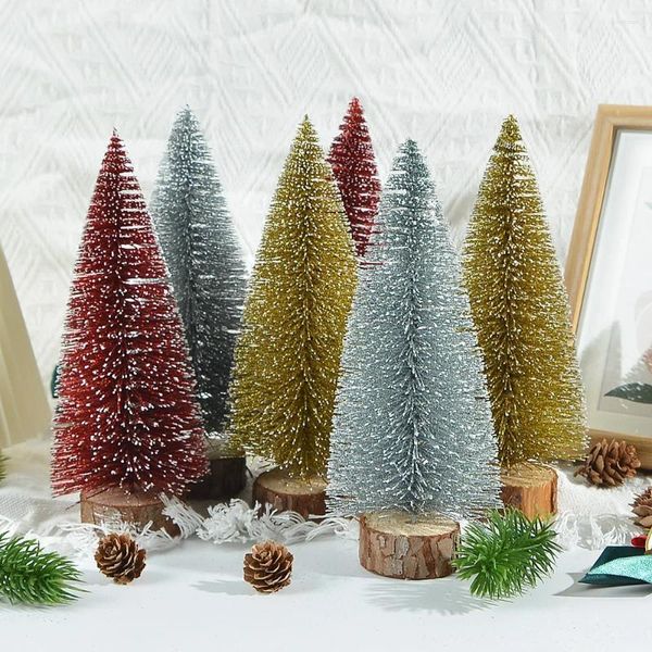 Dekorative Blumen 1PCS Künstliche Mini -Zedar -Weihnachtsbäume Sisal mit Holzbasis für Tabletop Decor Home Holiday Dekoration