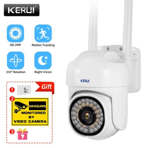 Telecamere Kerui 2MP Camera IP WiFi PTZ Rilevamento di movimento per esterni App Auto Tracciamento Auto Push 21 LED a infrarossi Smart Night Vision Security Camera