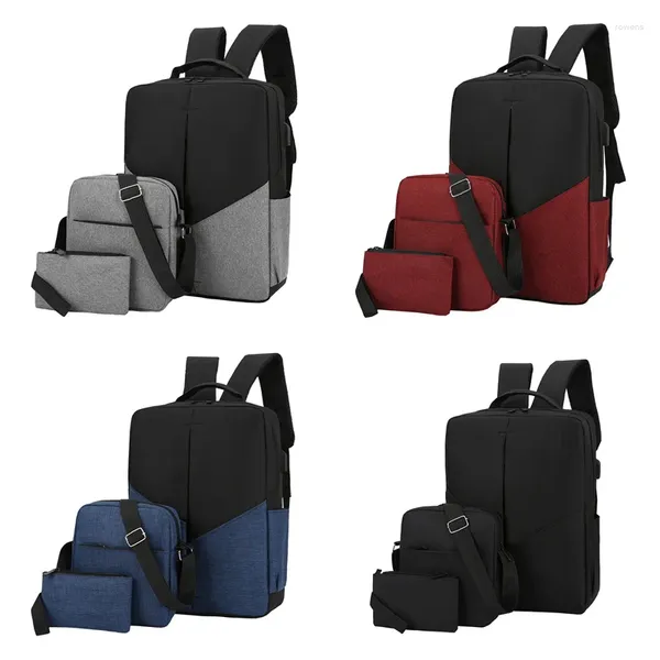 Rucksack Casual Herren Drei-teilige einfache Geschäftsreise-Laptop-Tasche 20-35L Oxford-Stoff mit USB-Ladeanschluss